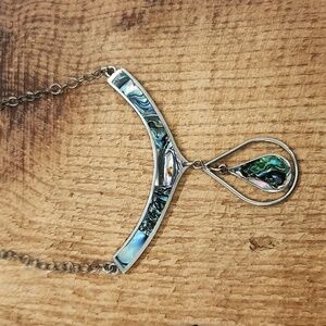 Vintage Abalone Silver Tone‎ Necklace Iridescent